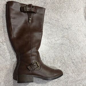Kohl's Dark Brown Heeled Boots with Buckle Accent